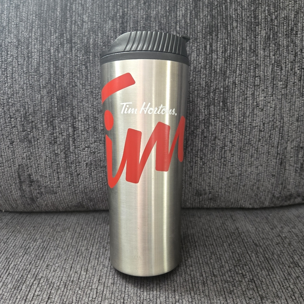Tim Hortons 2016 Stainless Red Tims Lettering Travel Mug